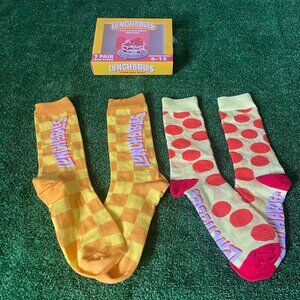 Kraft Lunchables 2-Pairs Pack Pepperoni Pizza Box Fun Crew Socks Size 8-12 NEW